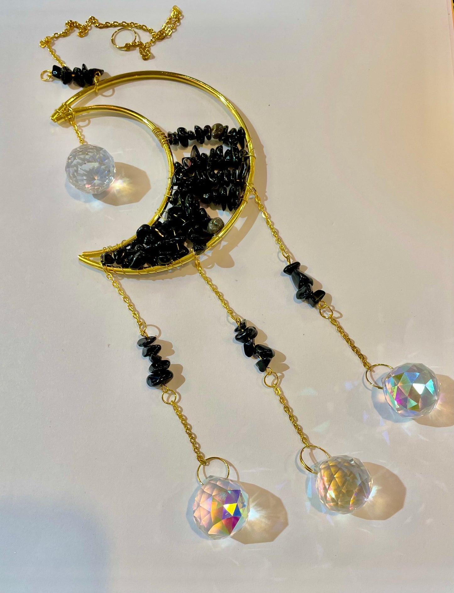 Moon Crystal and Stone Sun Catcher by The Enchanted Bazaar