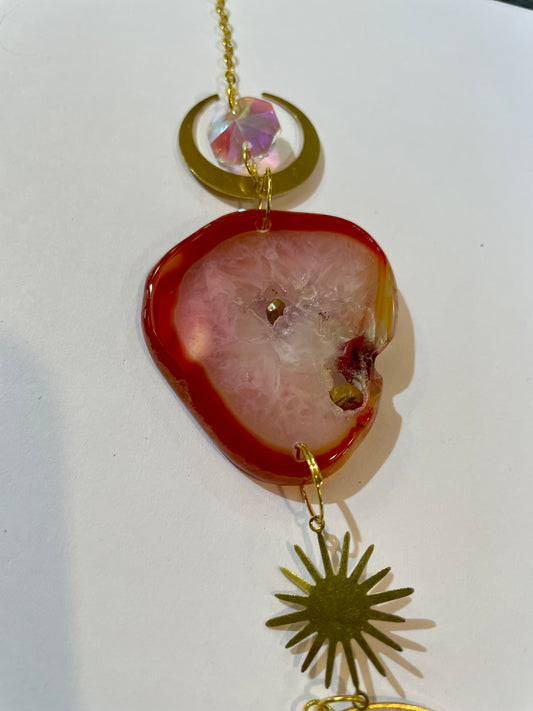 Crystal Sun Catchers With Prism Pendants Agate Slices