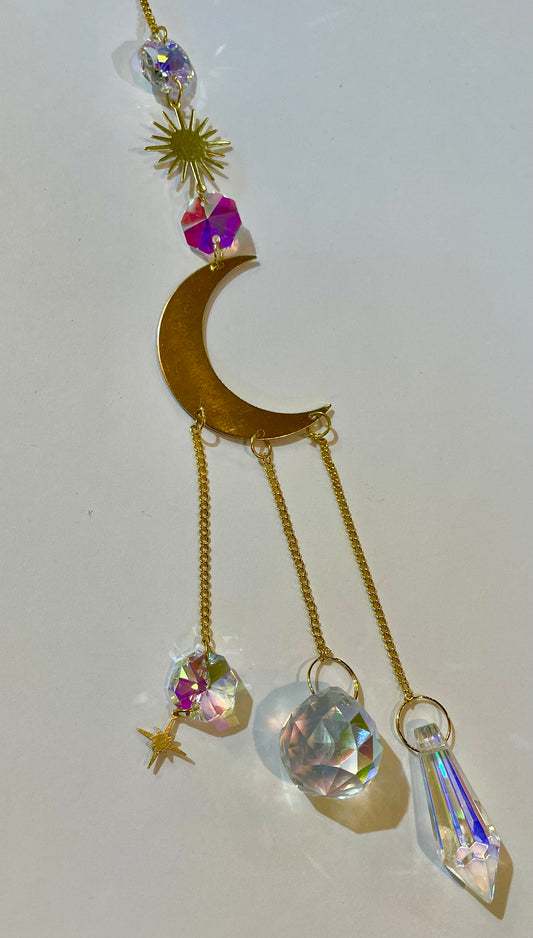 Crystal Half Moon 3 Tier Suncatcher Sparkling Window Decor