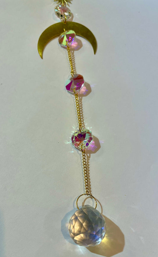 Crystal Half Moon Suncatcher With Rainbow Sunlight Glow