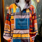 Geo Print Zip Up Hoodie Unisex Geometric Print Cozy Fabric For Everyday Wear And Layering