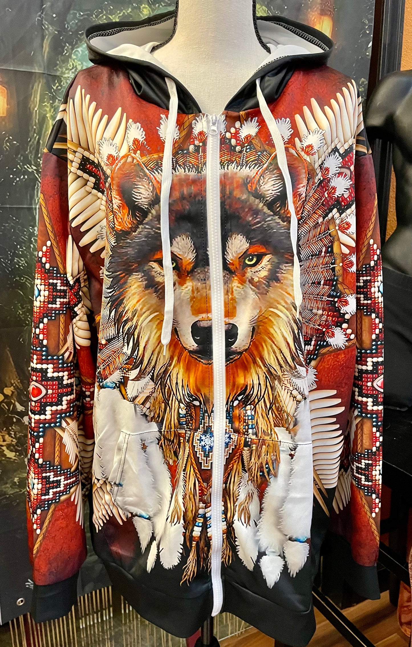 Wolf Zip Up Hoodie With Bold Wolf Graphic Cozy Fleece Jacket For Adventure Lovers