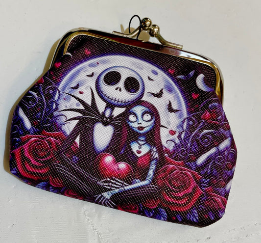 Jack and Sally Coin Purse Halloween Themed Accessory for Coins Cards and Small Treasures
