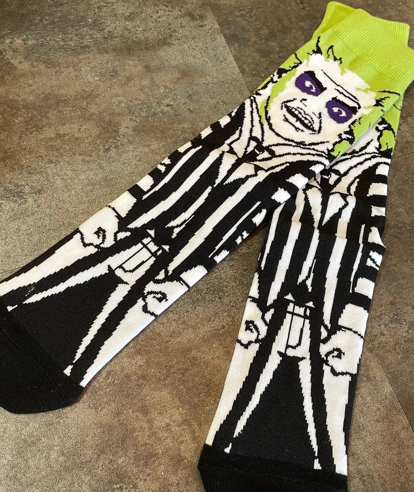Beetlejuice Calf High Socks With Bold Colorful Graphics