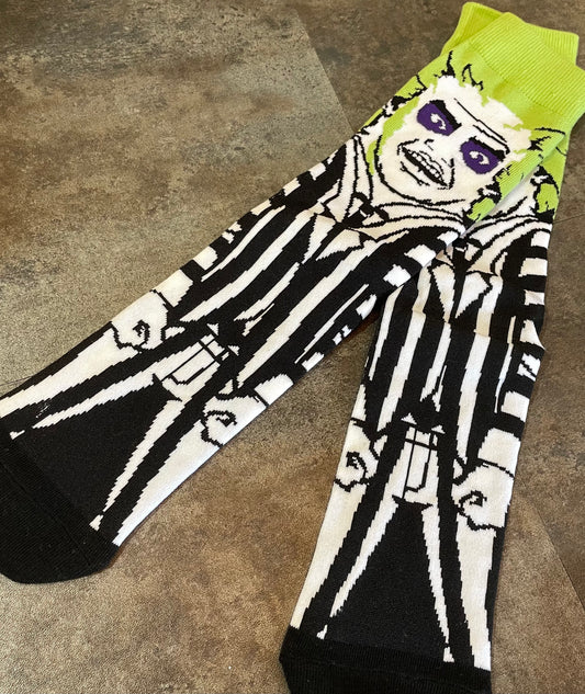 Beetlejuice Calf High Socks With Bold Colorful Graphics
