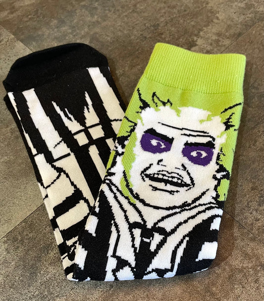 Beetlejuice Calf High Socks With Bold Colorful Graphics