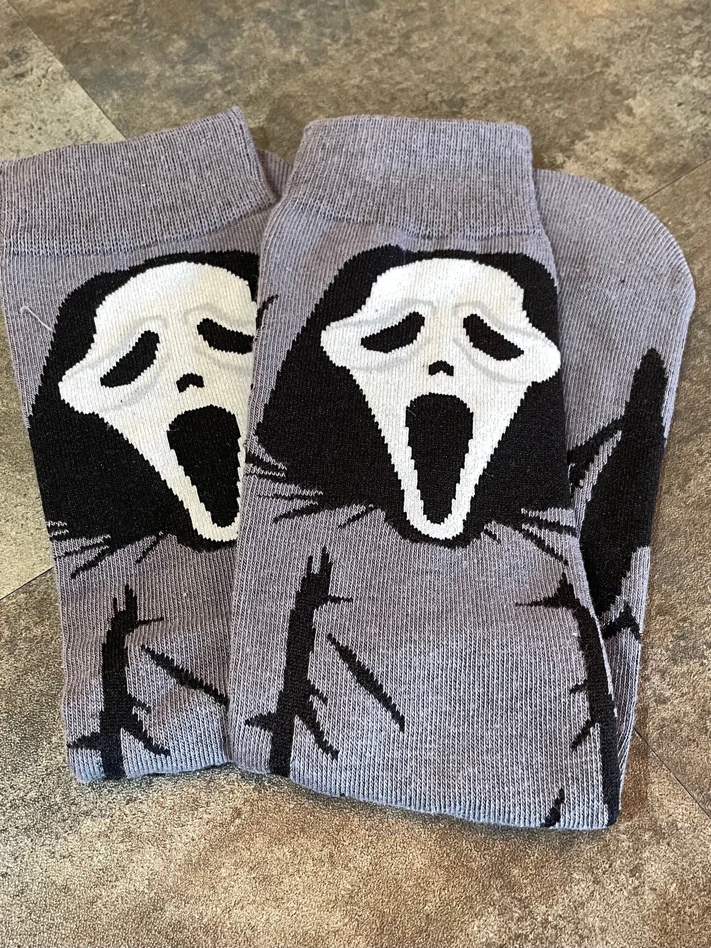 Ghost Face Calf High Socks Spooky Cozy Halloween Footwear