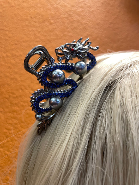 Shimmering Blue Stones Dragon Hairclip for Enchanted Hairstyles