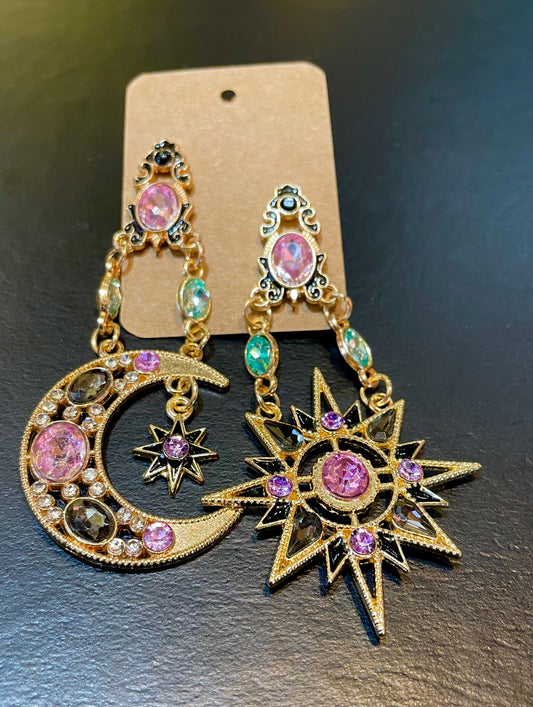 Star Moon Blingy Post Earrings Shimmering Celestial Sparkle Studs