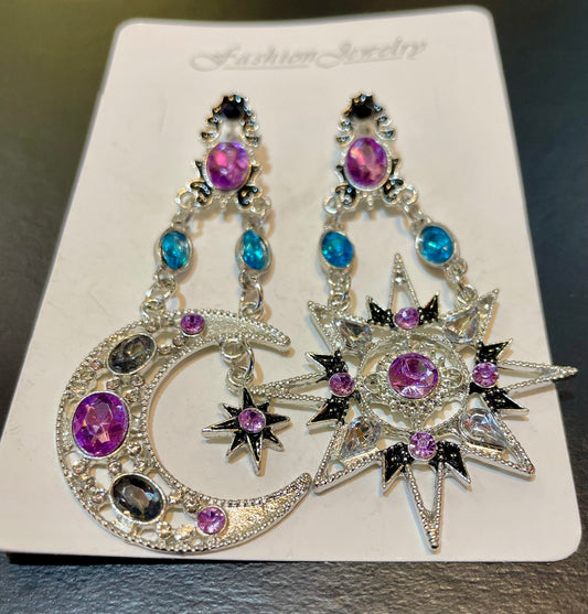 Star Moon Blingy Post Earrings Shimmering Celestial Sparkle Studs