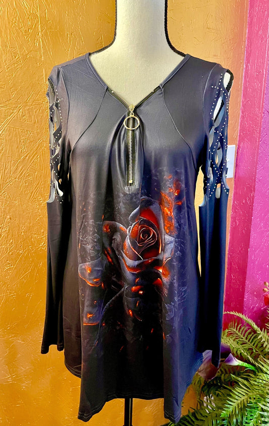 Ladies Cold Shoulder Rose Top