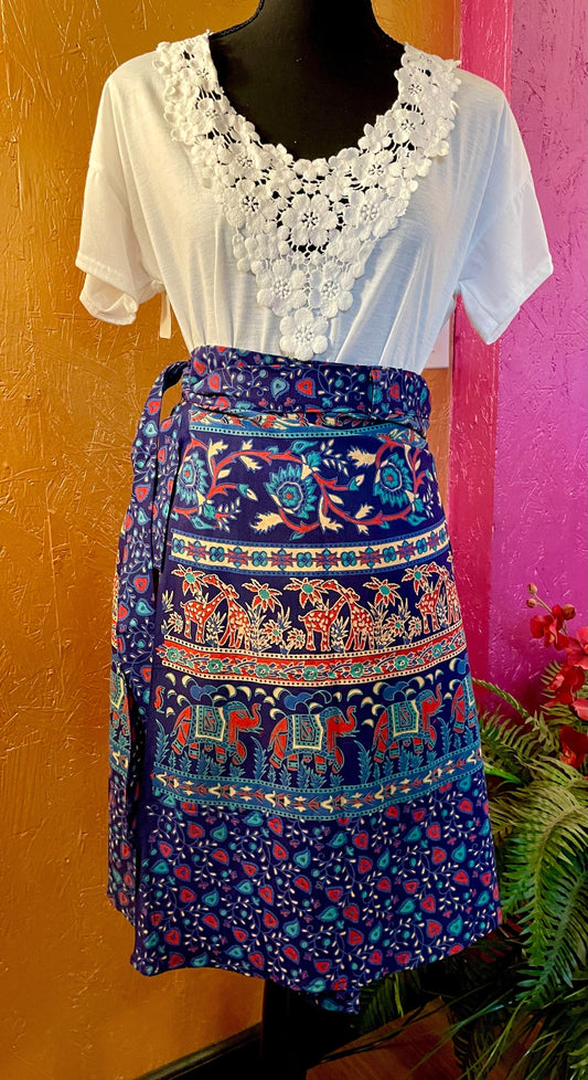 Boho Elephant Print Wrap Skirt