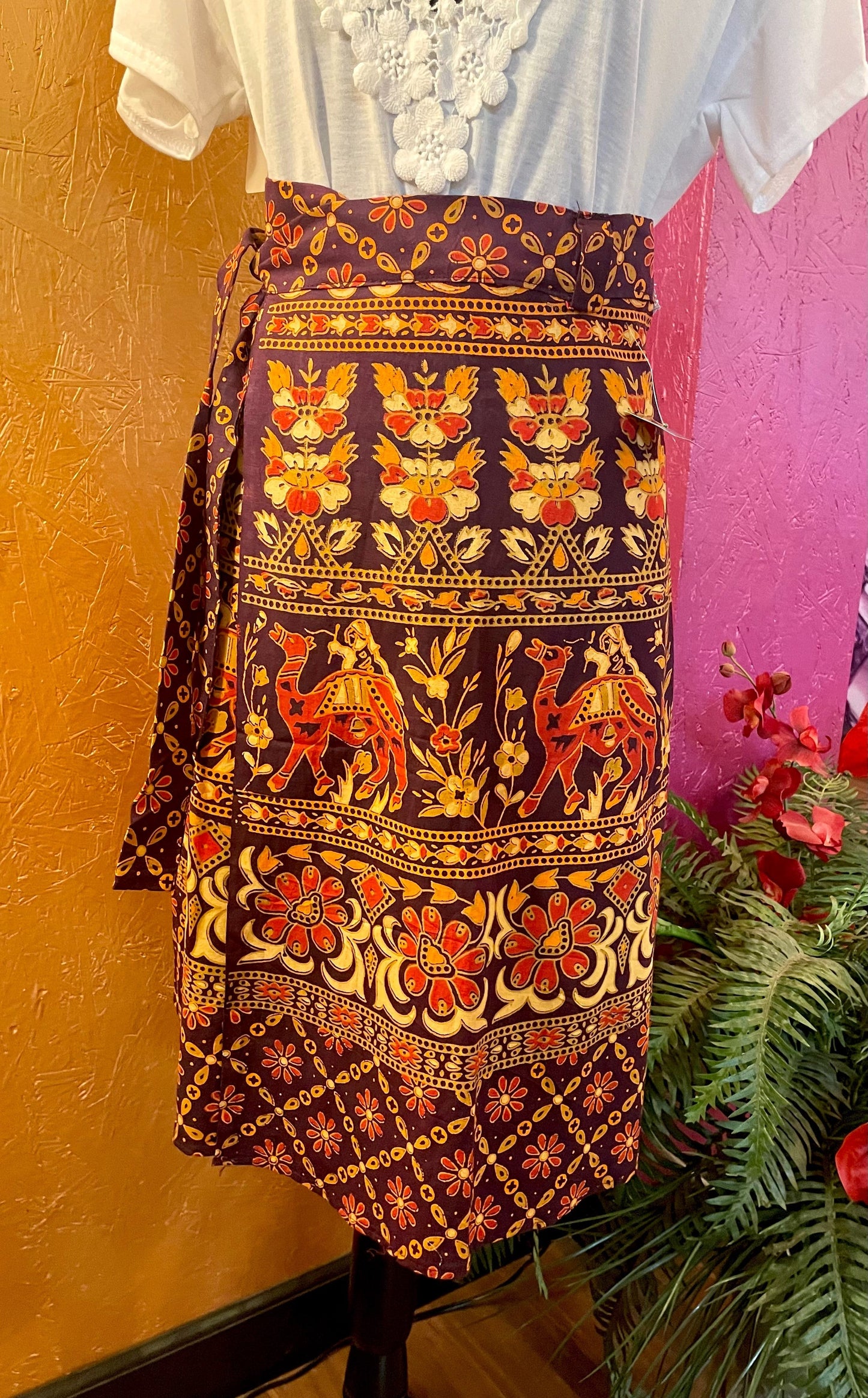 Boho Camel Print Wrap Skirt