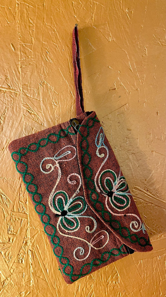 Embroidered Boho Wristlet