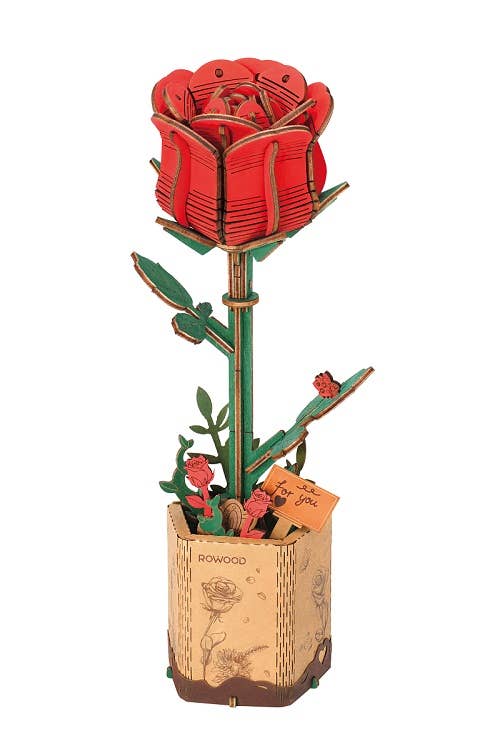 Red Rose  Rowood DIY Wooden Flower 3D Puzzles