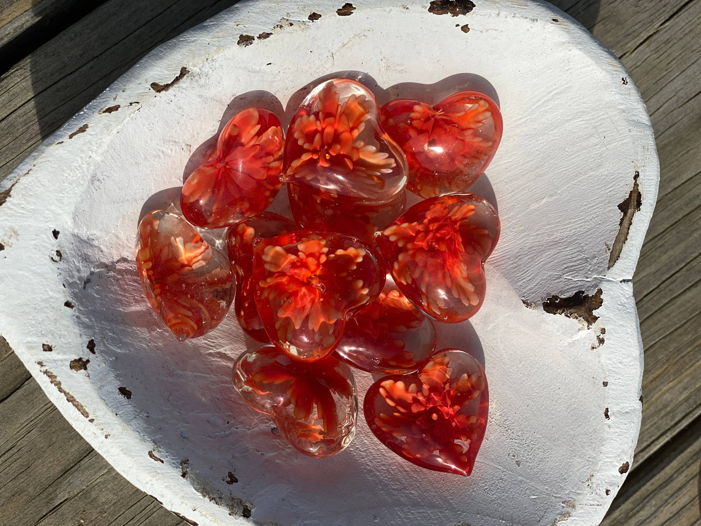 Floral Glass Pocket Hearts w/Heart Bowl Display- Large (100)