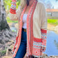 Beige Aztec Printed Open Front Knit Cardigan With Pockets Lightweight Acrylic Boho Style