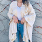 Cream Textured Knit Tassel Kimono Cardigan With Western Pattern And Chunky Tassels For Women Amoli
