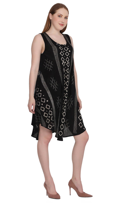 Umbrella Dress in Black with Natural Block Print
