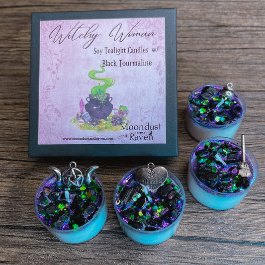 Witchy Woman Tealight Crystal Candles, Ritual Candles