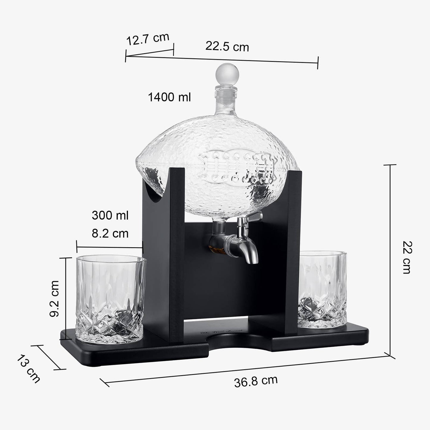 Football Decanter Set with 2 Whiskey and Wine Glasses 1400mL Barware Gift for Football Fans and Game Day Decor