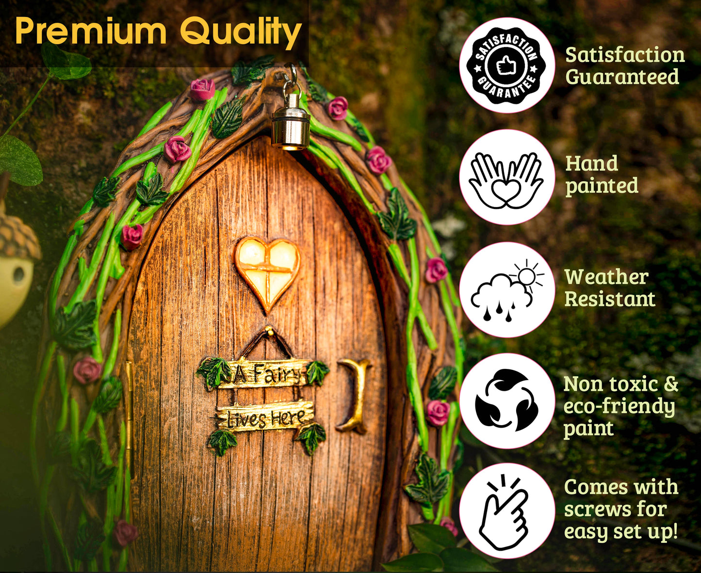 Fairy Door and Window for Trees with Light yard art