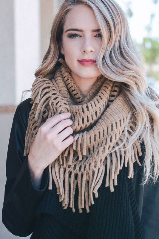Tassel Fringe Knit Infinity Scarf – Cozy & Stylish 🧣
