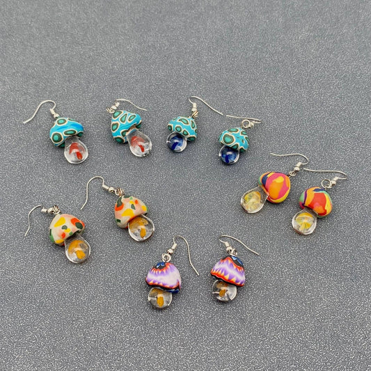 Multi Style Polymer Clay and Glass Mushroom Earrings