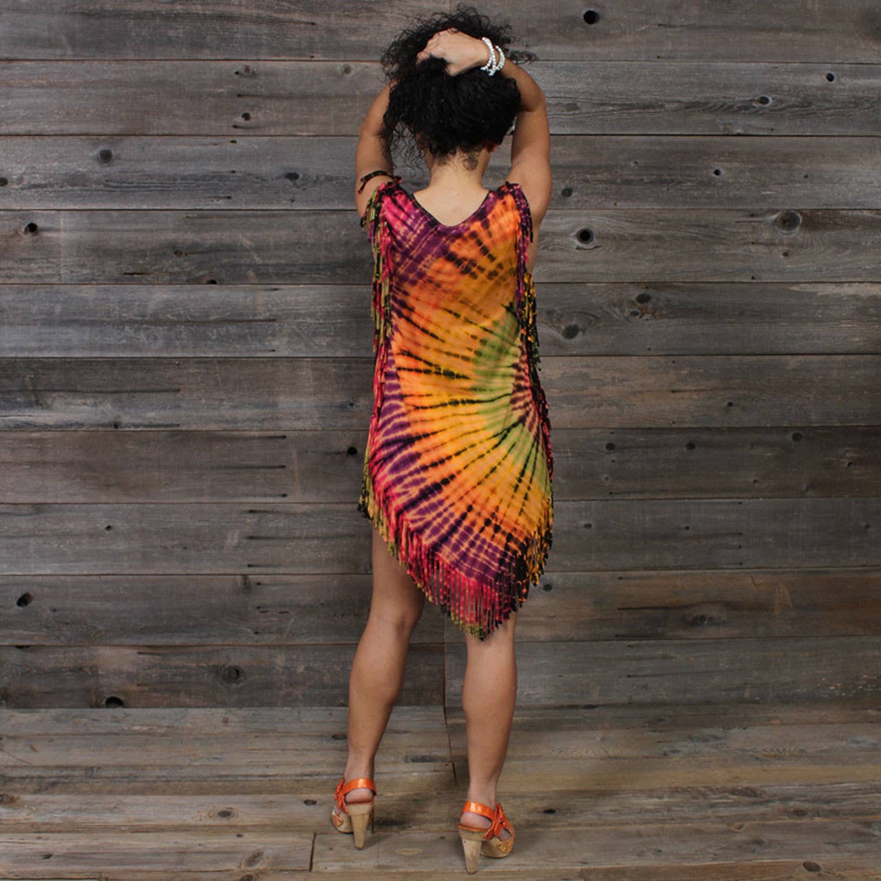 Boho Hippie Fringe Mini Dress Hand Tie Dye, Flowy, Soft