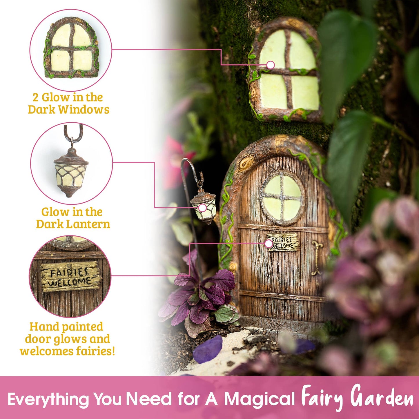 Fairy Door and Windows For Trees – Glow In The Dark Yard Art