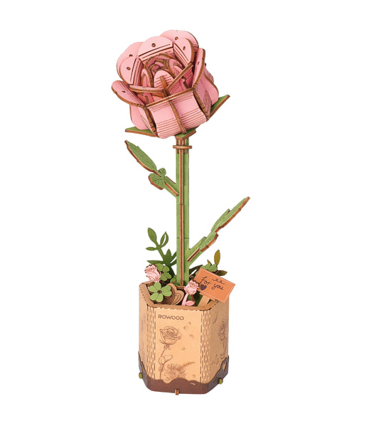 Pink Rose Rowood DIY Wooden Flower 3D Puzzles