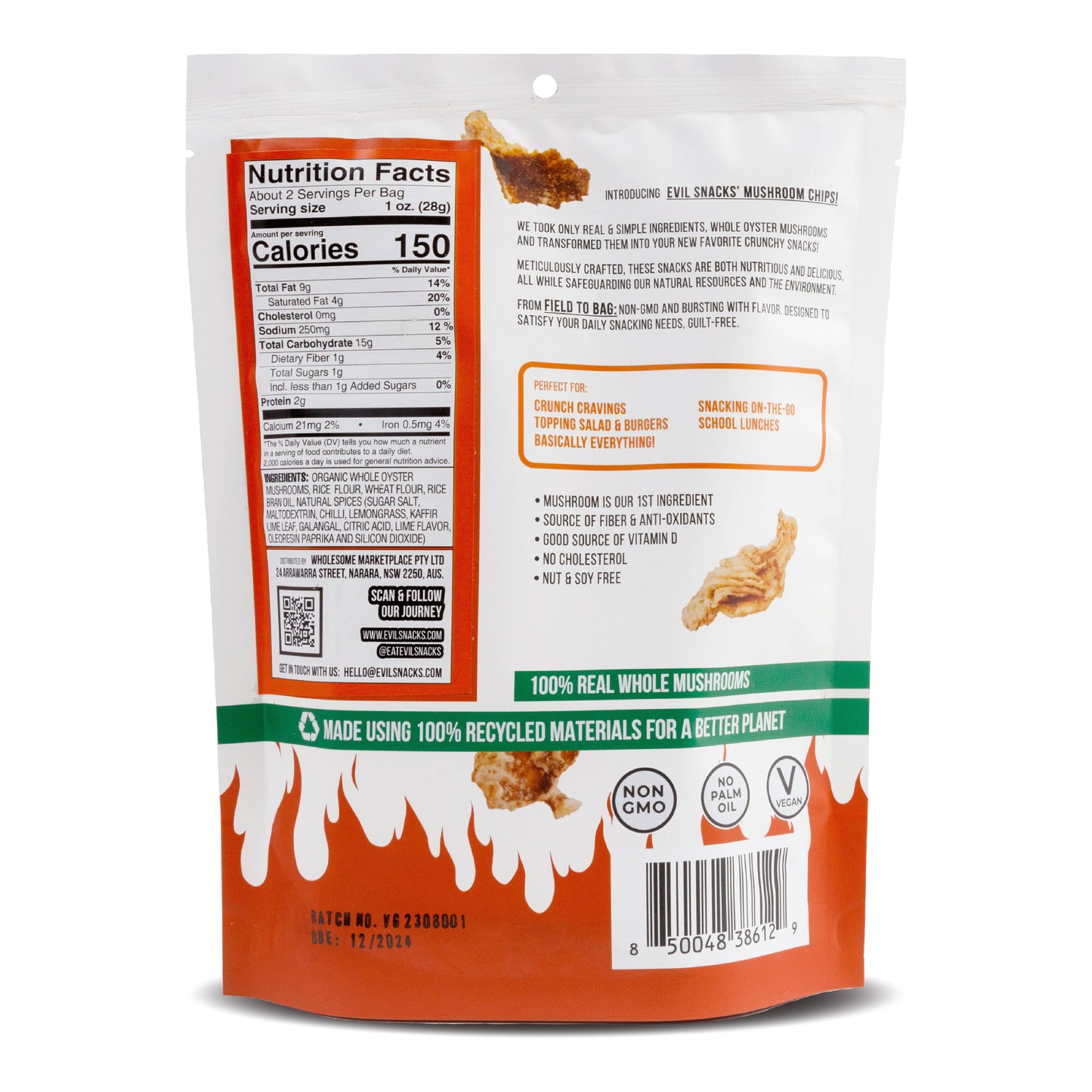 Evil Snacks Crunchy Mushroom Chips Zesty Thai Flavor, 1oz Bg