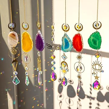 Crystal Sun Catchers With Prism Pendants Agate Slices