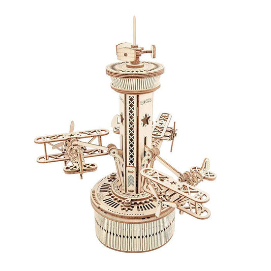 DIY 3D Starry Night Wooden Airplane Assembly Music Box