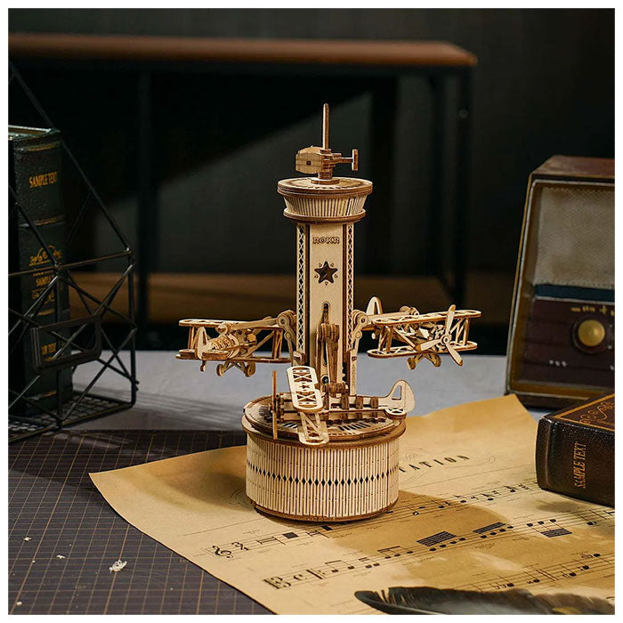 DIY 3D Starry Night Wooden Airplane Assembly Music Box