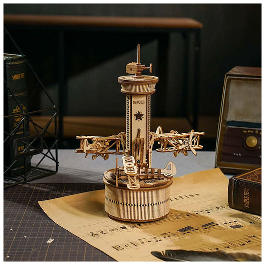 DIY 3D Starry Night Wooden Airplane Assembly Music Box