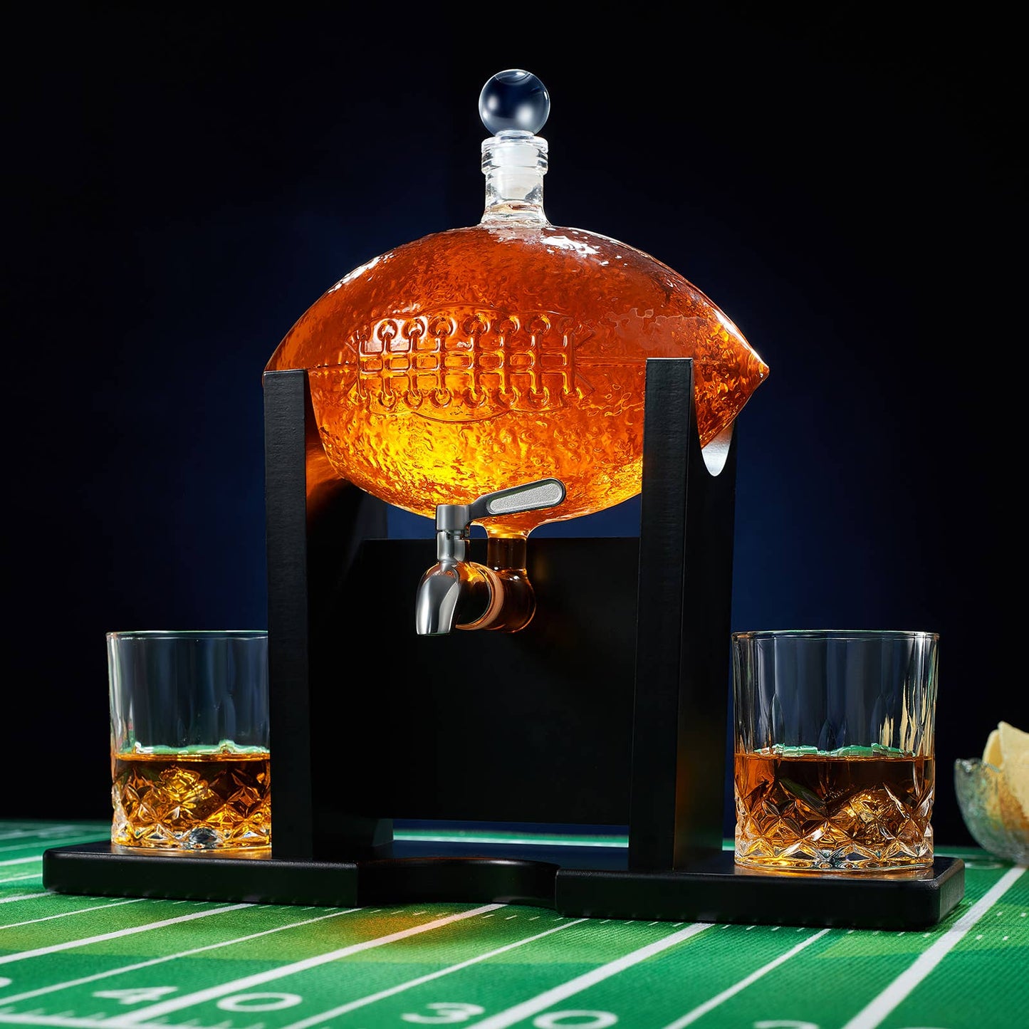 Football Decanter Set with 2 Whiskey and Wine Glasses 1400mL Barware Gift for Football Fans and Game Day Decor