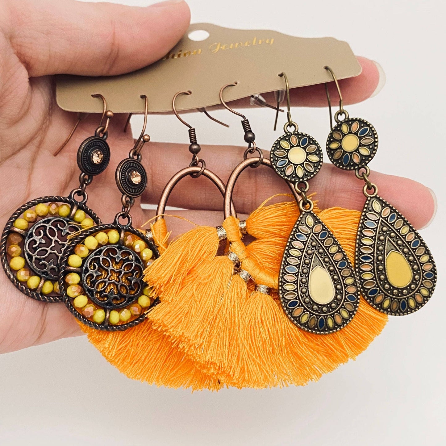 Three Pairs Set Boho Earrings In Different Styles