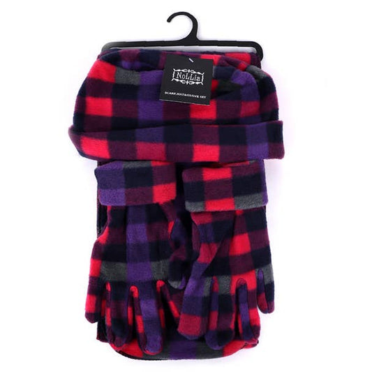 Women's Fleece Pink Plaid Winter Set