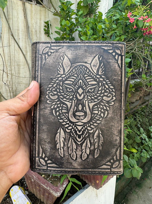 Wolf Embossed Leather Journal with 200 Handmade Pages