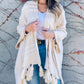 Cream Textured Knit Tassel Kimono Cardigan With Western Pattern And Chunky Tassels For Women Amoli