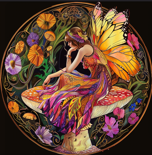 Pixie Fairy Mushroom Tambourine and Ribbon Wall Accent