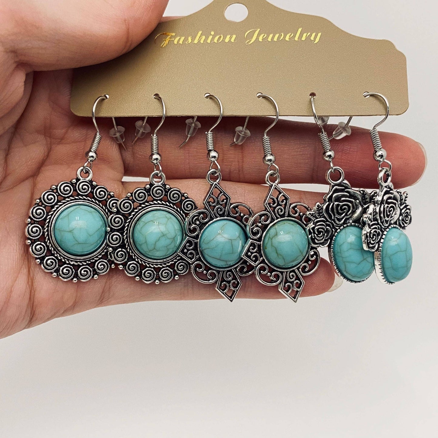 Three Pairs Set Boho Earrings In Different Styles