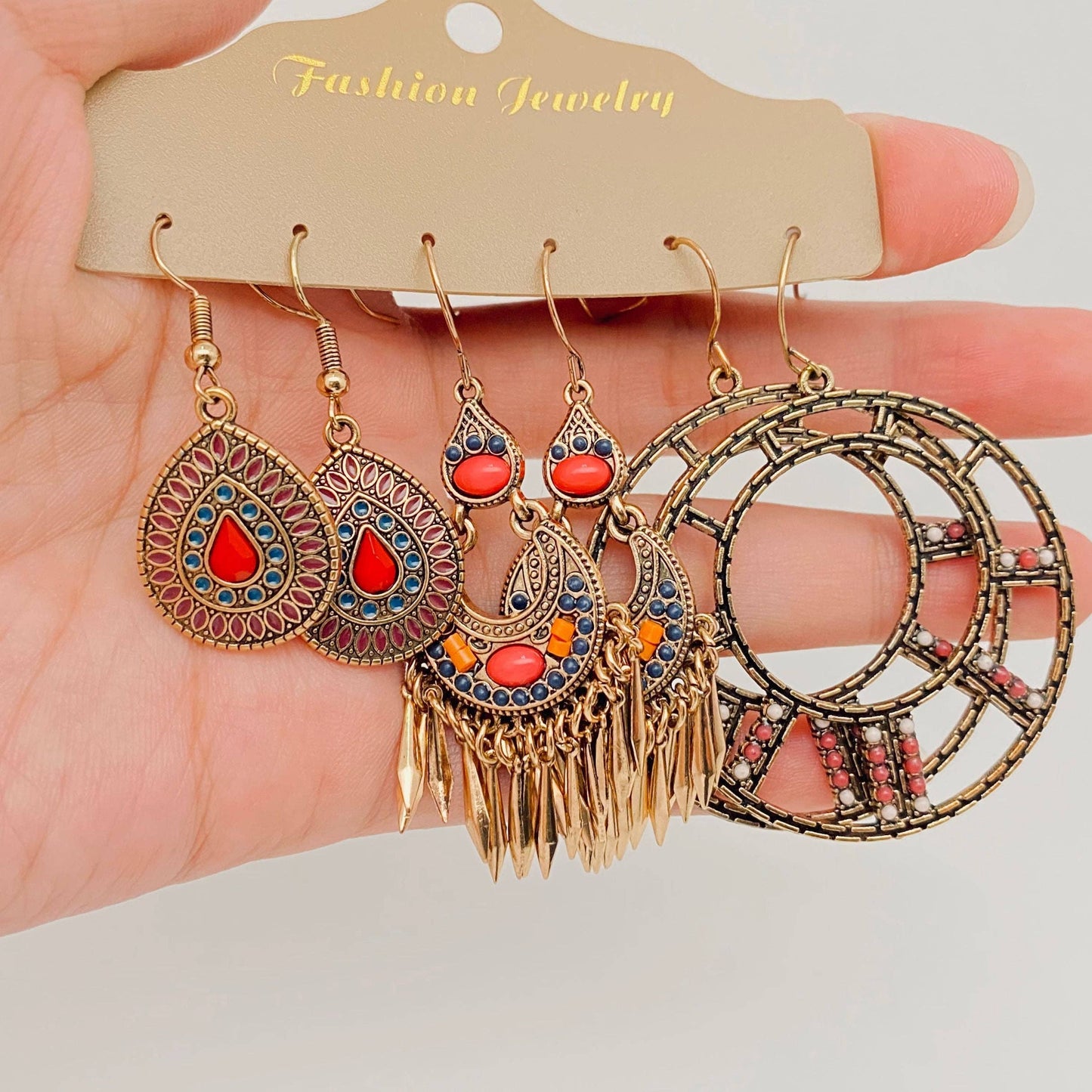 Three Pairs Set Boho Earrings In Different Styles