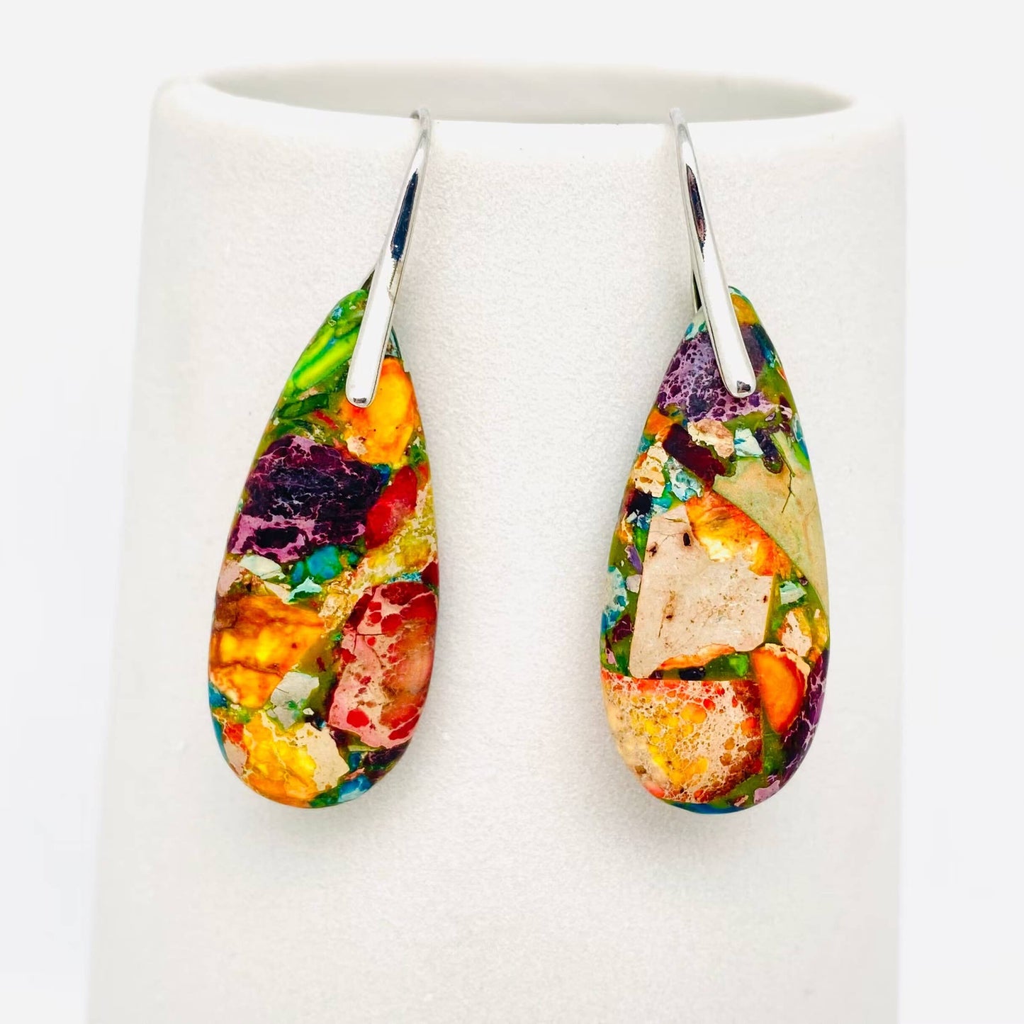 Colored Emperor Stone Geometric Agate Chakra Earrings Copper Nickel Free Lead Free Stylish Dainty Jewelry Gift For Her
