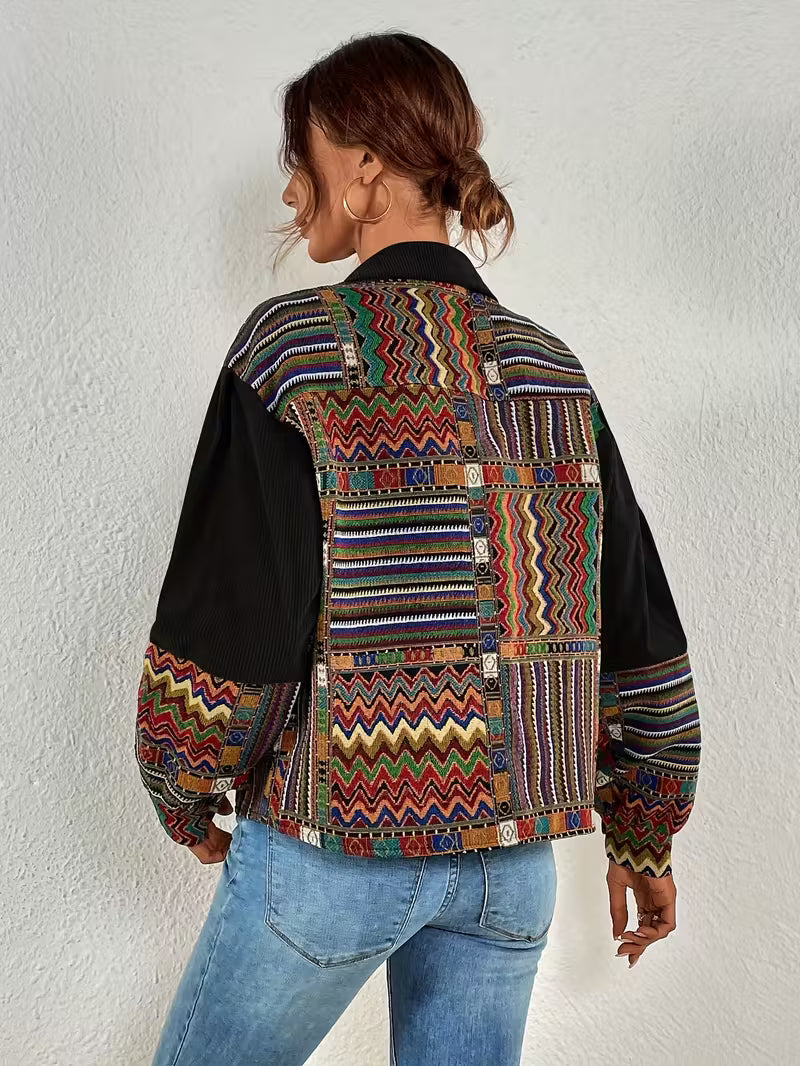 Corduroy Black/Multi Jacket for Women