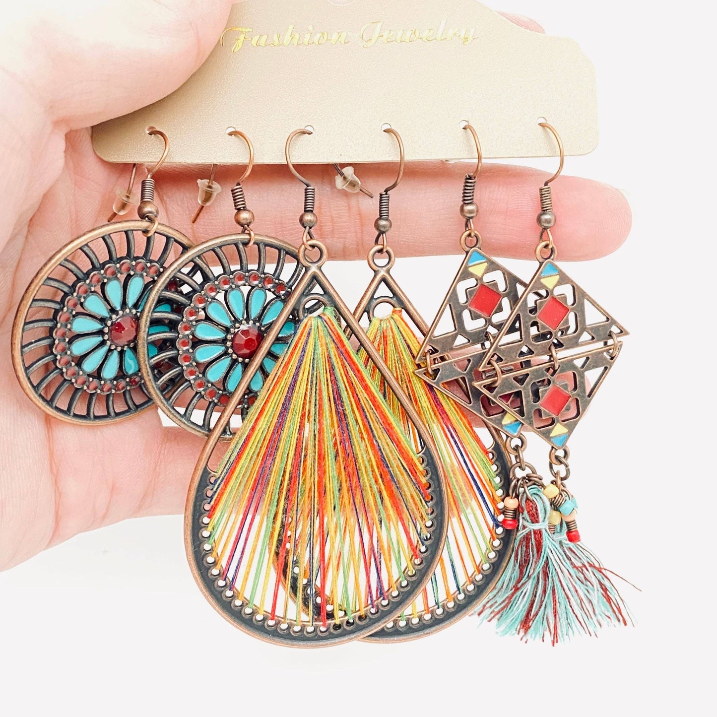Three Pairs Set Boho Earrings In Different Styles