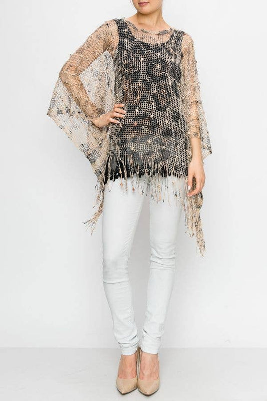 MESH WITH SEQUIN PONCHO TOP