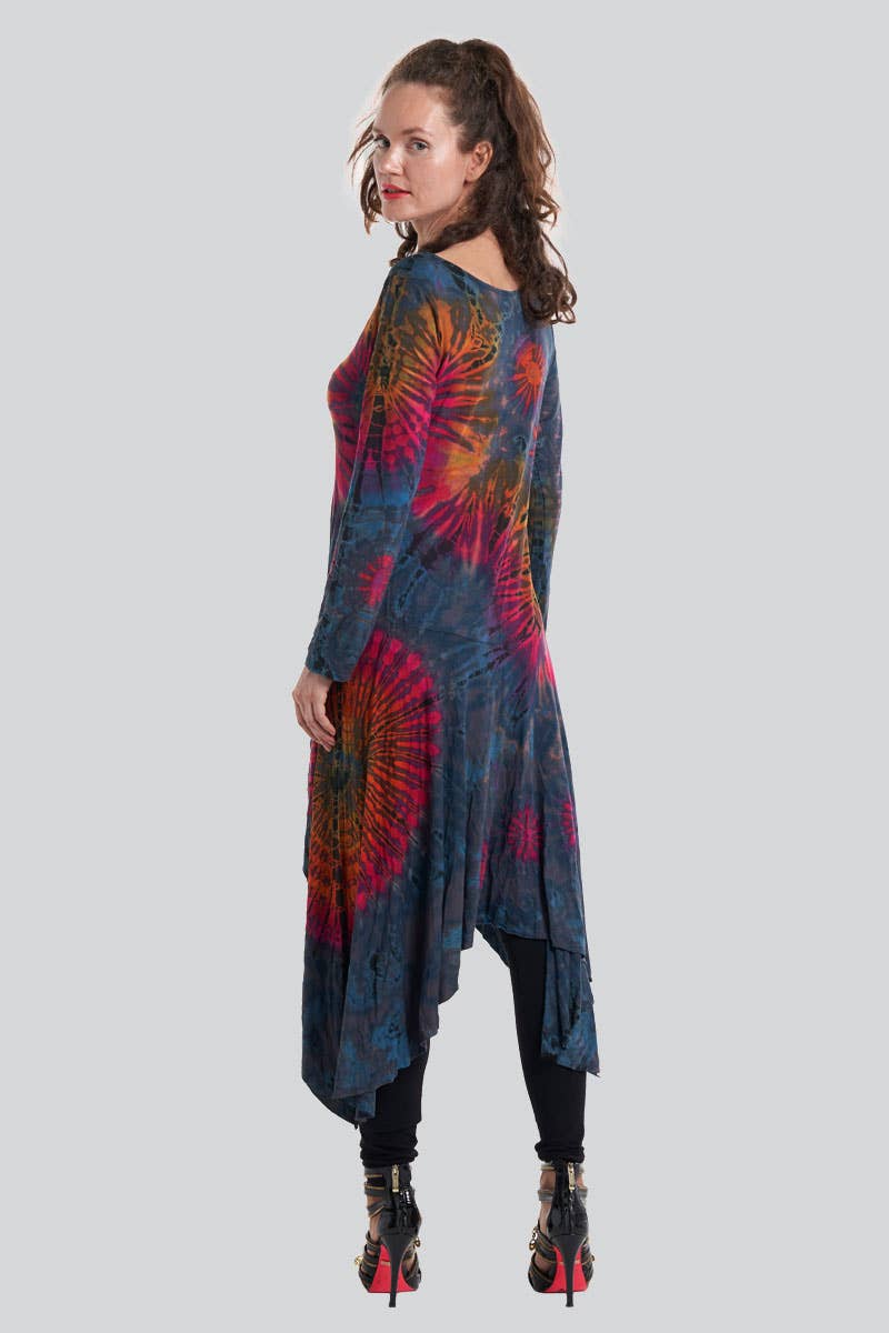Tie Dye Blouse Long Sleeve Spandex Asymmetrical