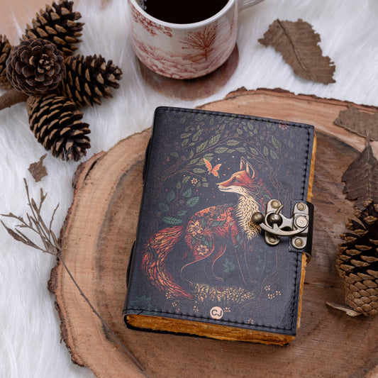 Traveler Leather Journal With Wolf Print Vintage Pages